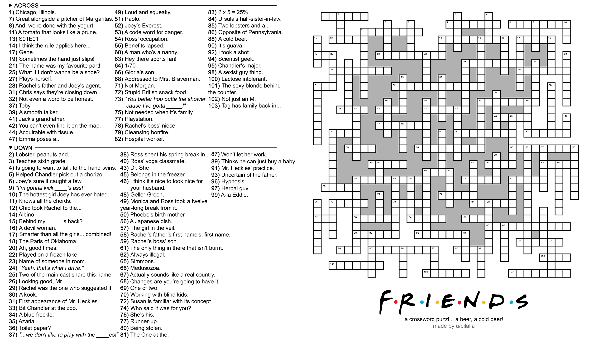 104 Word &amp;#039;friends&amp;#039; Themed Crossword Puzzle : Howyoudoin - Printable Crossword Puzzles For December 2018