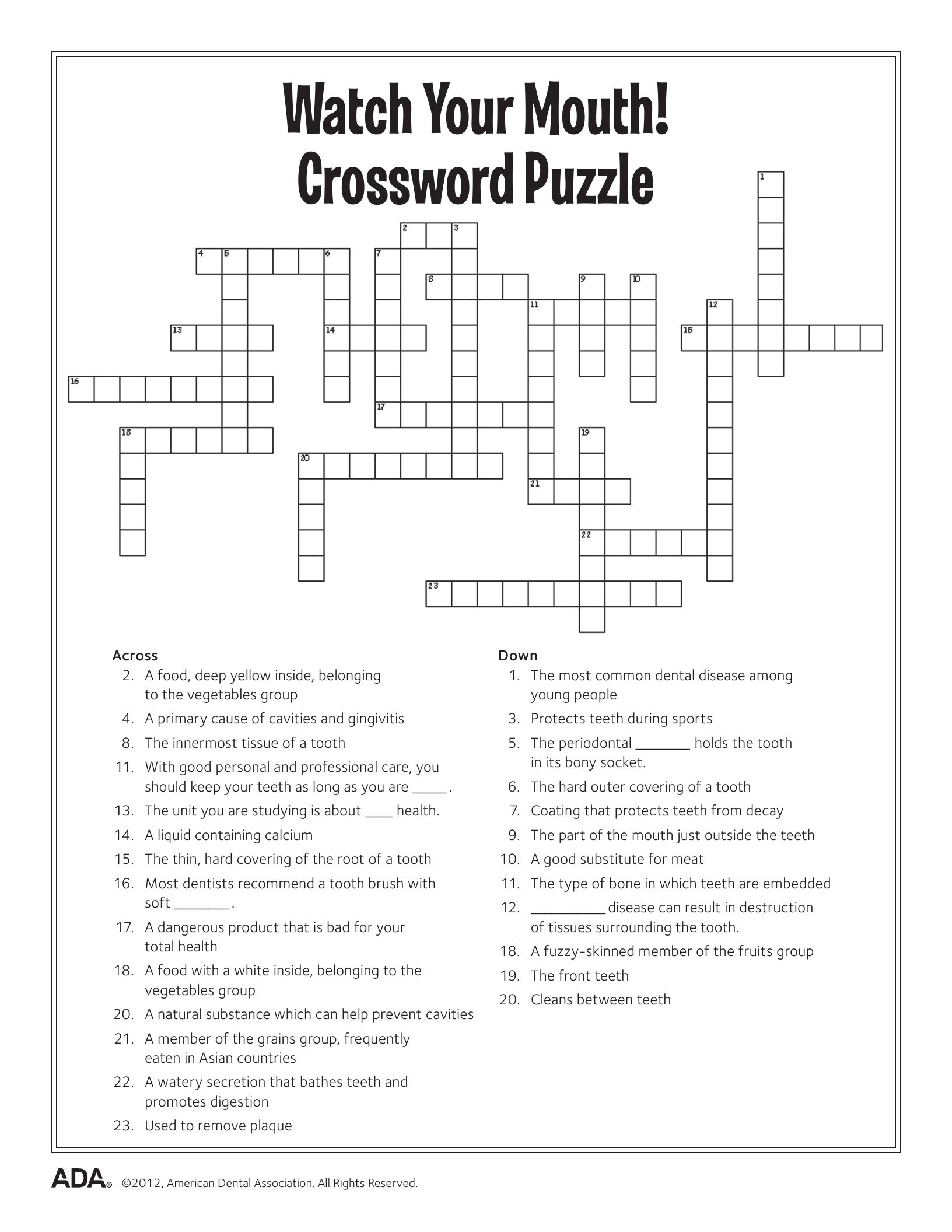 11 Dental Health Activities Puzzle Fun (Printable) | Dental Hygiene - Free Printable Recovery Crossword Puzzles