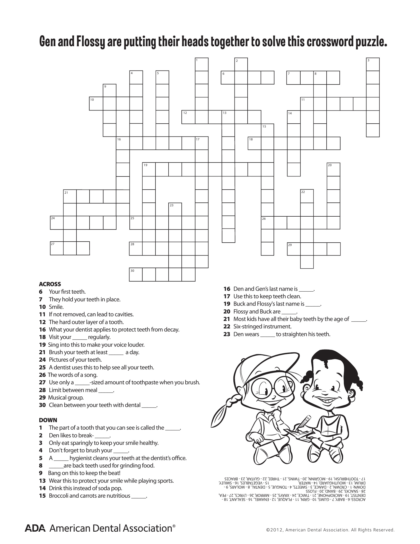 11 Dental Health Activities – Puzzle Fun (Printable) | Personal Hygiene - Printable Crossword For Grade 6