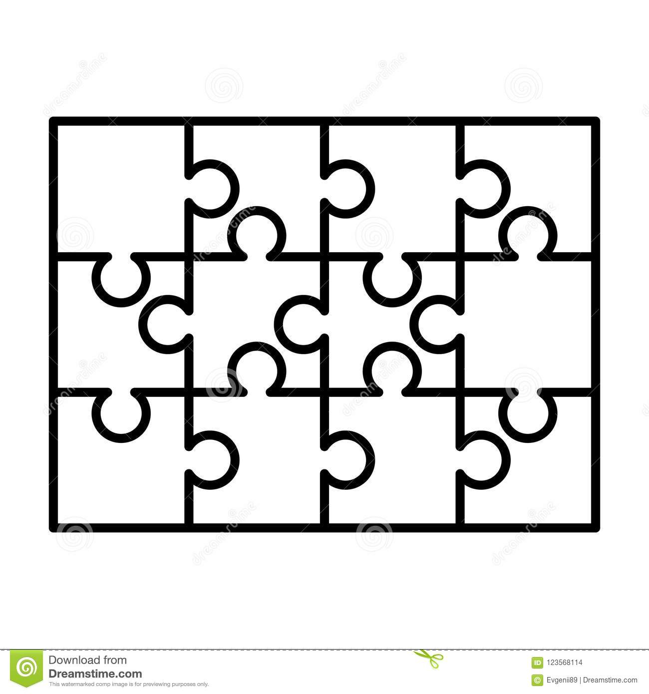 12 White Puzzles Pieces Arranged In A Rectangle Shape. Jigsaw Puzzle - Print Puzzle From Photo