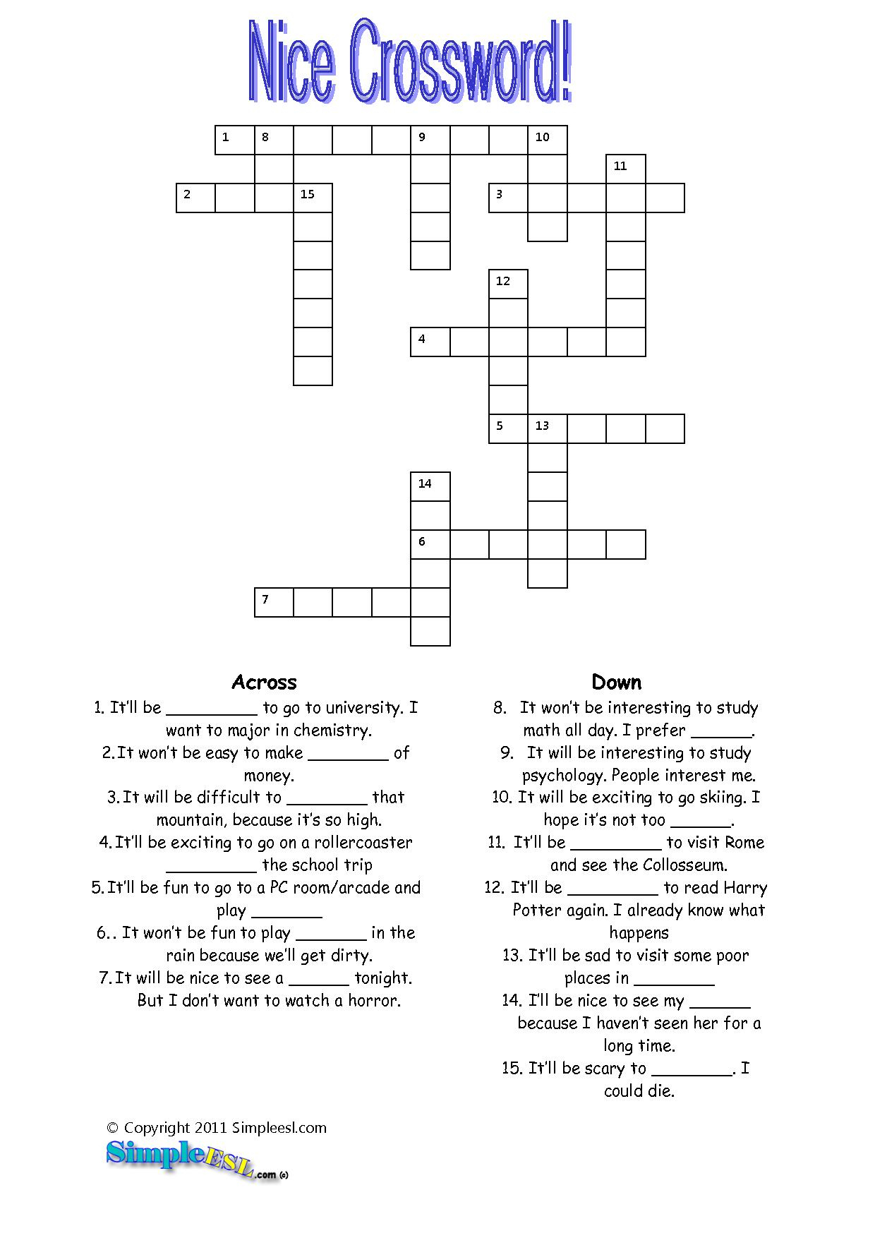 15 Best Photos Of Esl Printable Worksheets Crossword - Printable - English Crossword Puzzles Printable