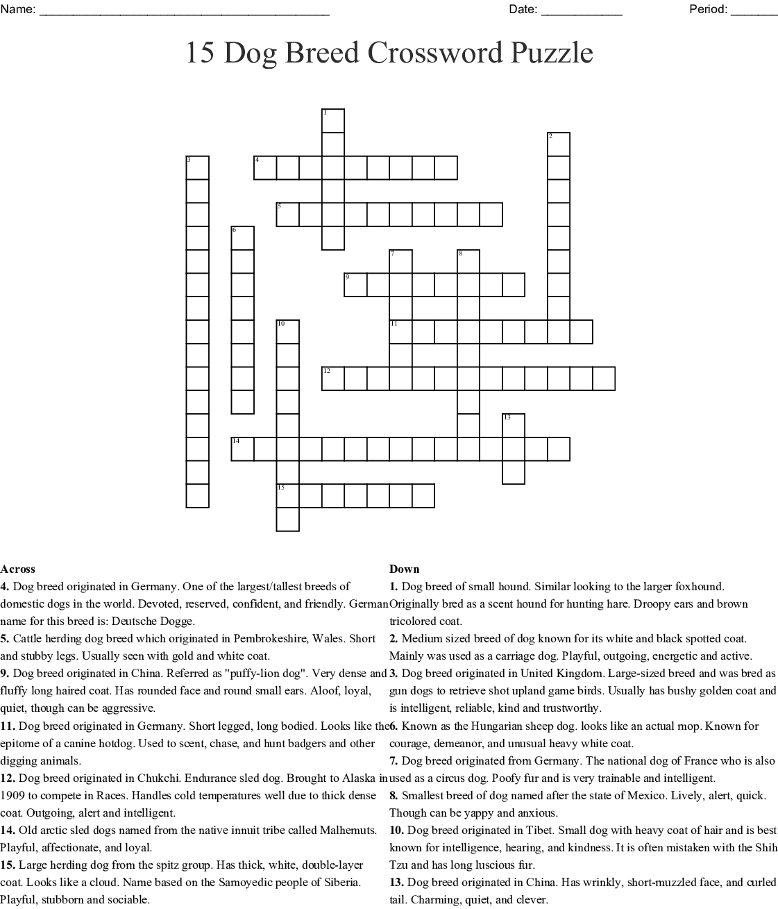 15 Dog Breed Crossword Puzzle Crossword - Wordmint - Printable Crossword Puzzles About Dogs
