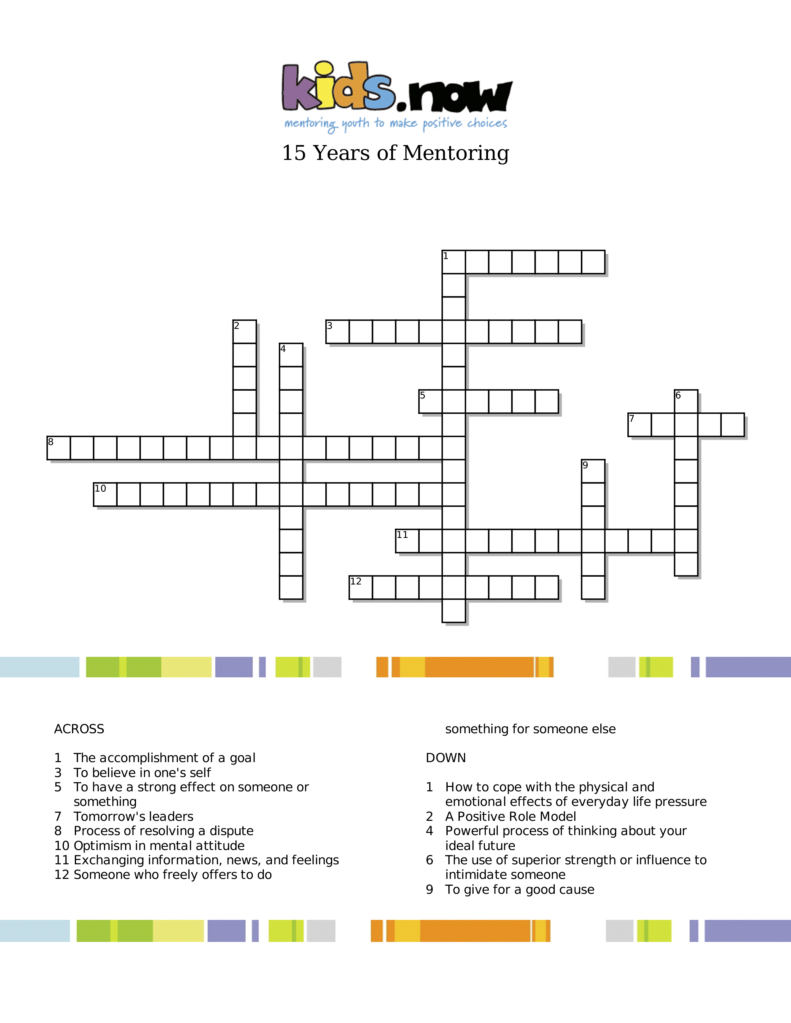 15 Years Of Mentoring | Crossword Puzzle - Kids Now - Printable Conflict Resolution Crossword Puzzle
