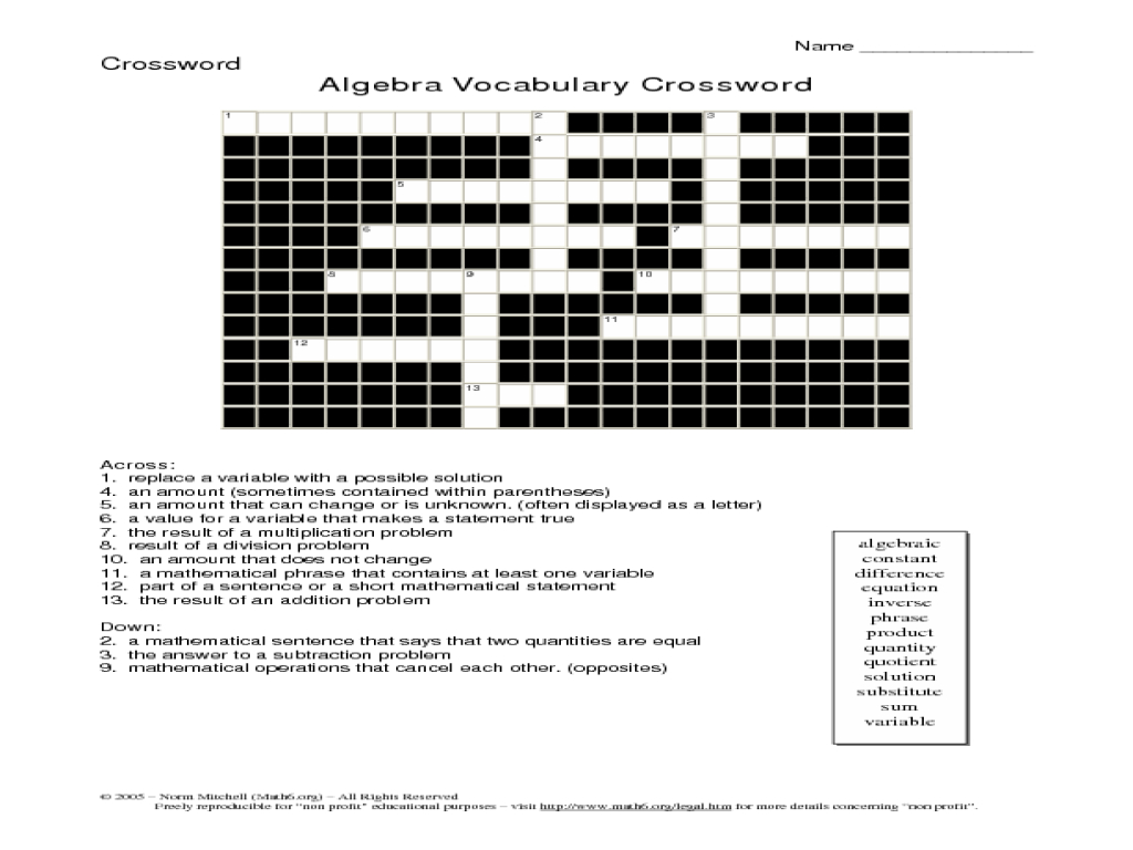 20 Easy And Interactive Math Crossword Puzzles | Kittybabylove - Math Crossword Puzzles Printable