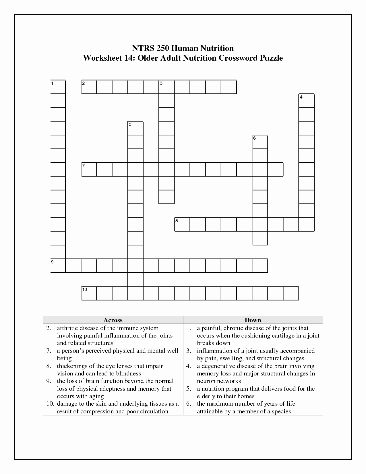 20 Nutrition Worksheets For Middle School – Diocesisdemonteria - Printable Nutrition Crossword Puzzle