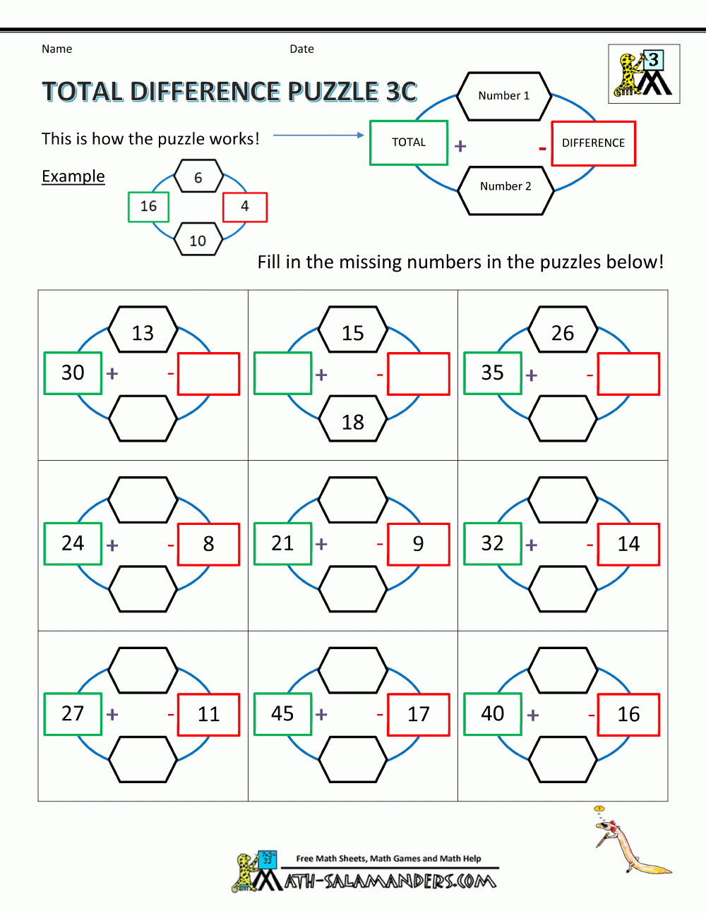 3Rd-Grade-Puzzles-Total-Difference-Puzzle-3C.gif (1000×1294) | Third - Printable Maths Puzzles For 12 Year Olds