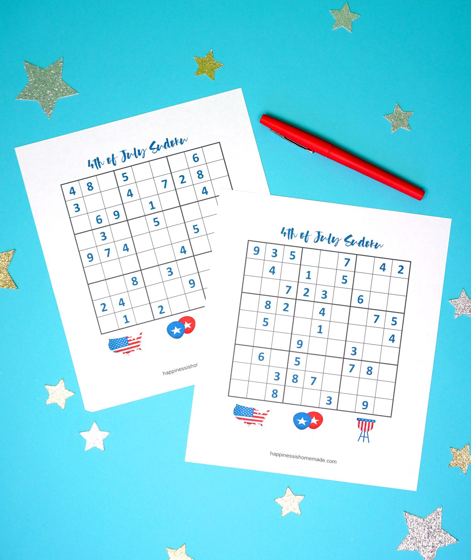 4Th Of July Printable Sudoku Puzzles + Logic Puzzle - Happiness Is - Printable Office Puzzles