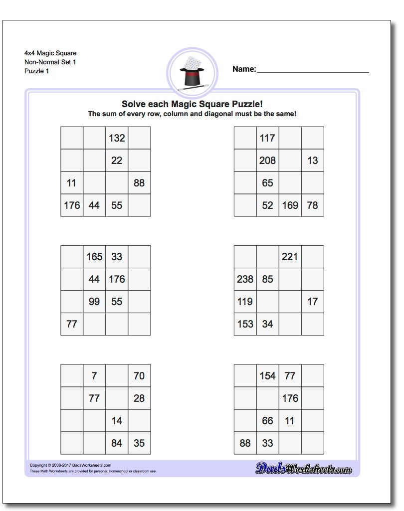 4X4 Magic Square Puzzles | Math Worksheets | Logic Puzzles, Magic - Printable Puzzles 4X4