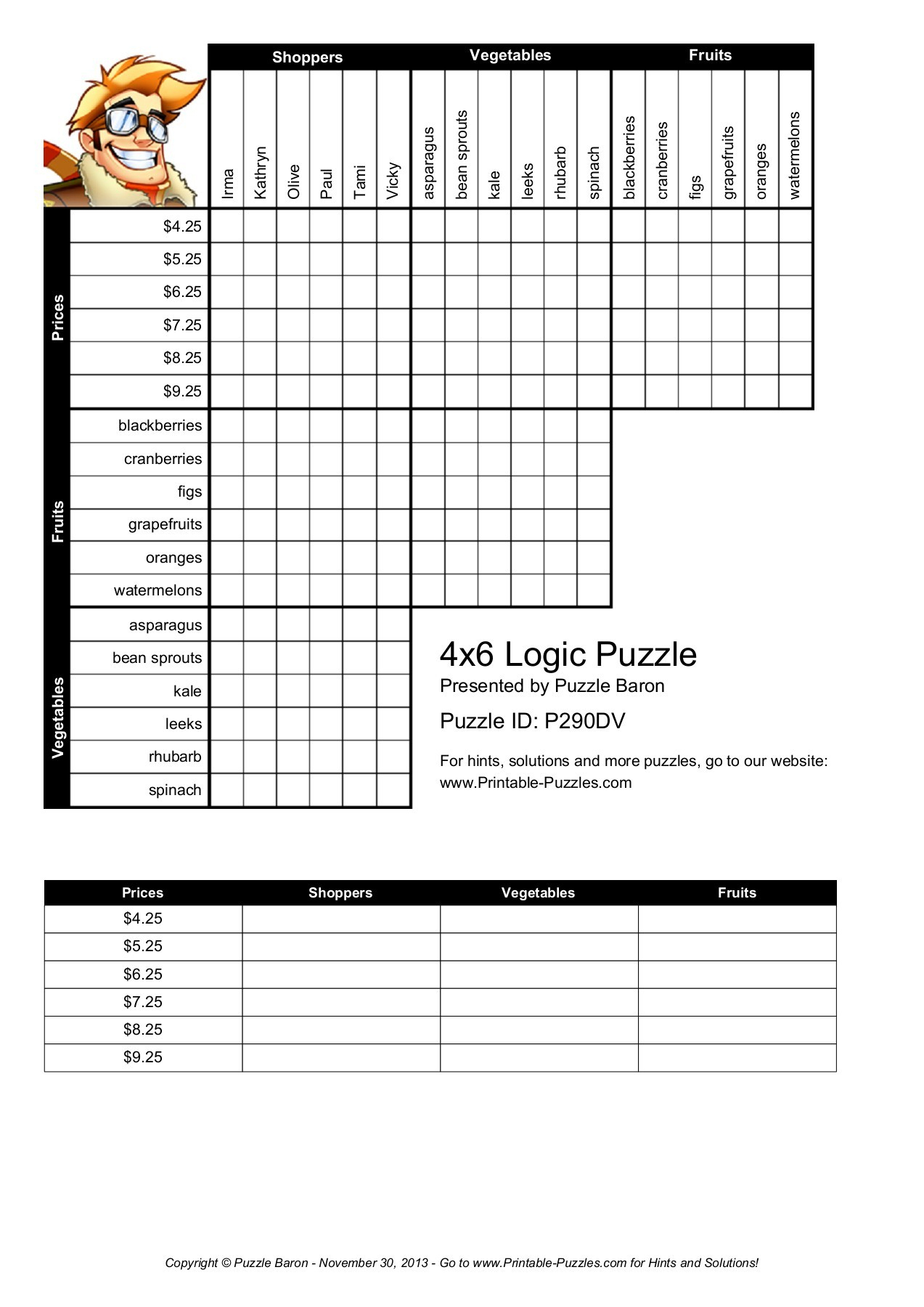 4X6 Logic Puzzle - Logic Puzzles - Play Online Or Print - Printable Puzzle Baron