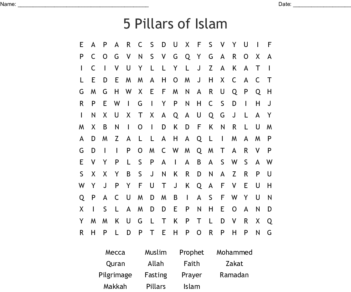 5 Pillars Of Islam Word Search - Wordmint - Islamic Crossword Puzzles Printable
