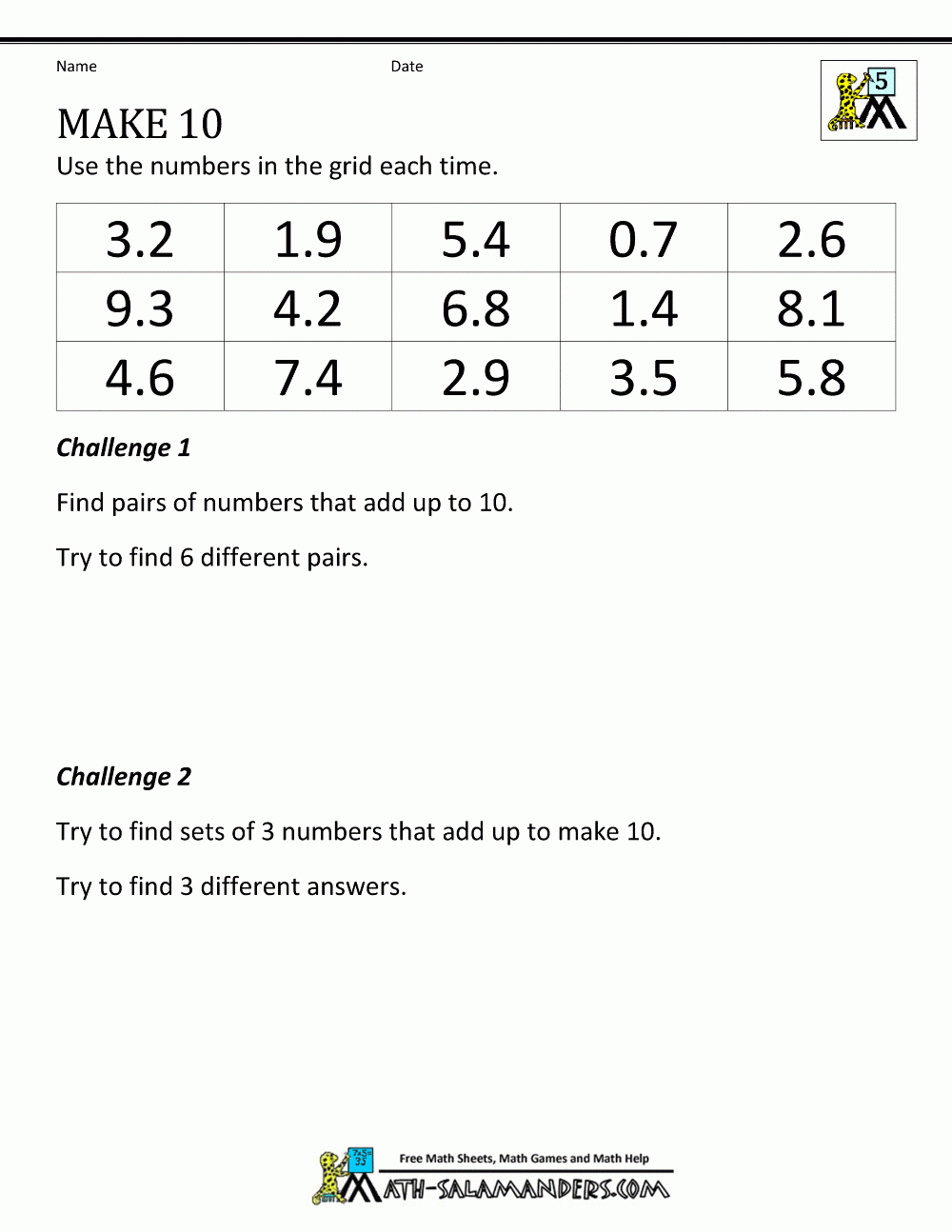 5Th-Grade-Math-Puzzles-Make-10-Puzzle.gif (1000×1294) | Fifth Grade - Printable Puzzles Ks3