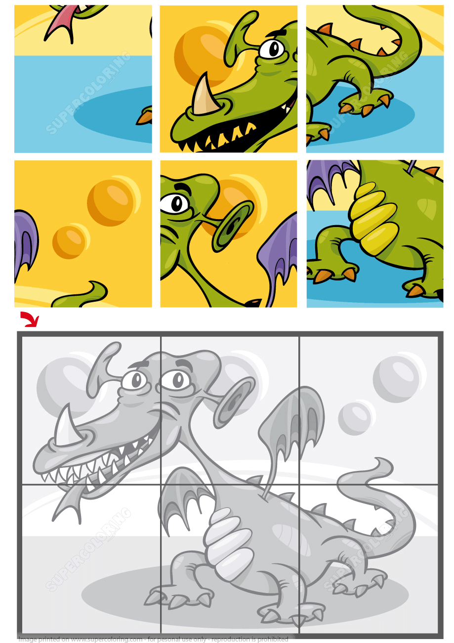 6 Piece Jigsaw Puzzle With A Dragon | Free Printable Puzzle Games - Printable Dragon Puzzle