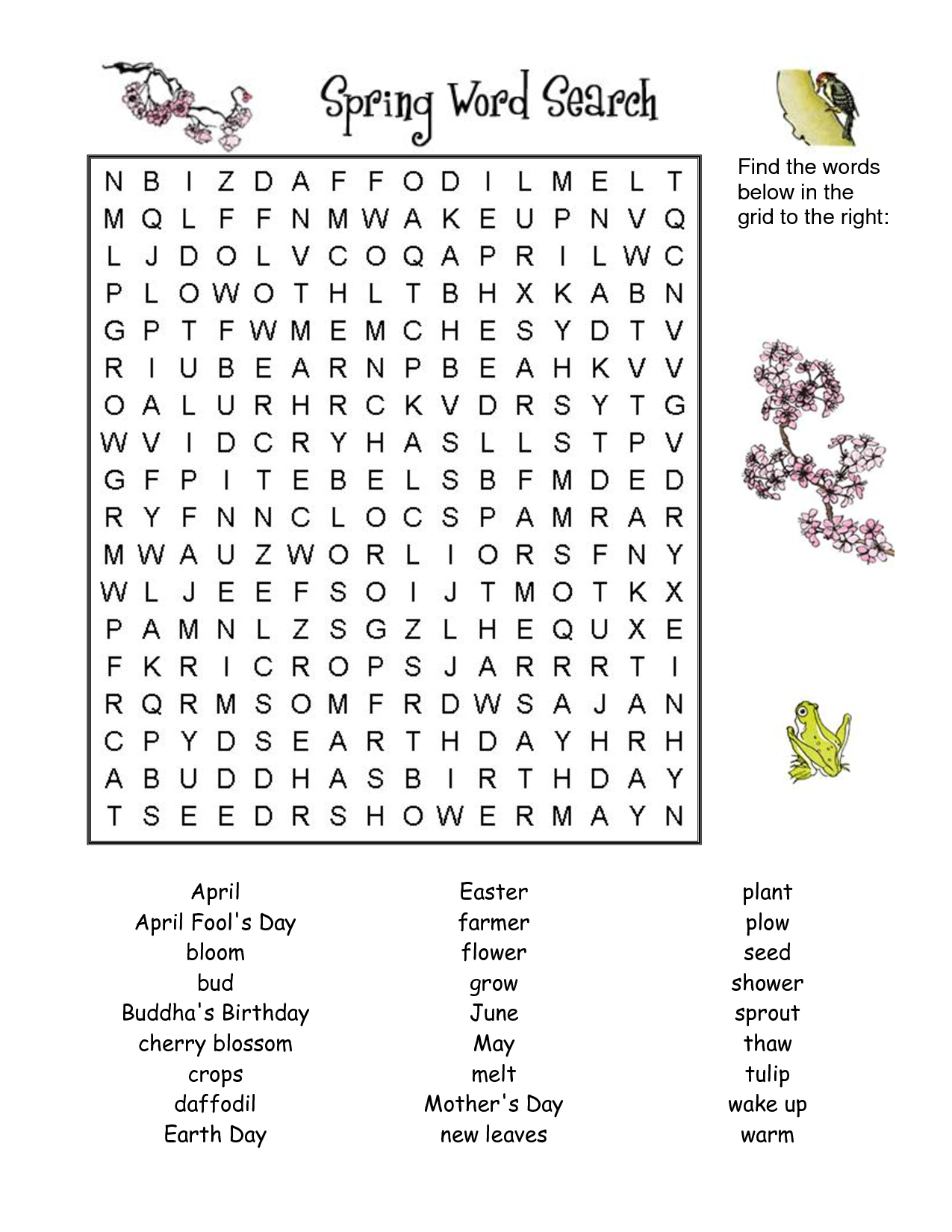 7 Printable Spring Word Searches | Kittybabylove - Printable Crossword Spring