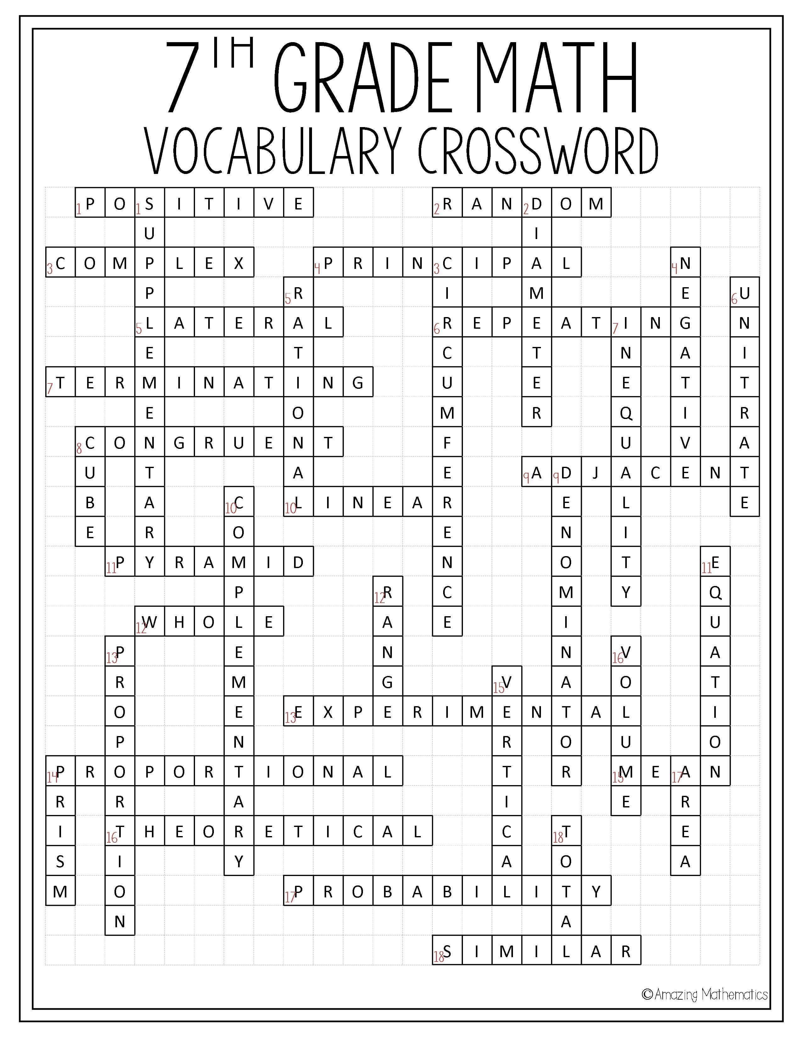 7Th Grade Math Vocabulary Crossword | 7Th Grade Math Worksheets - Math Vocabulary Crossword Puzzles Printable
