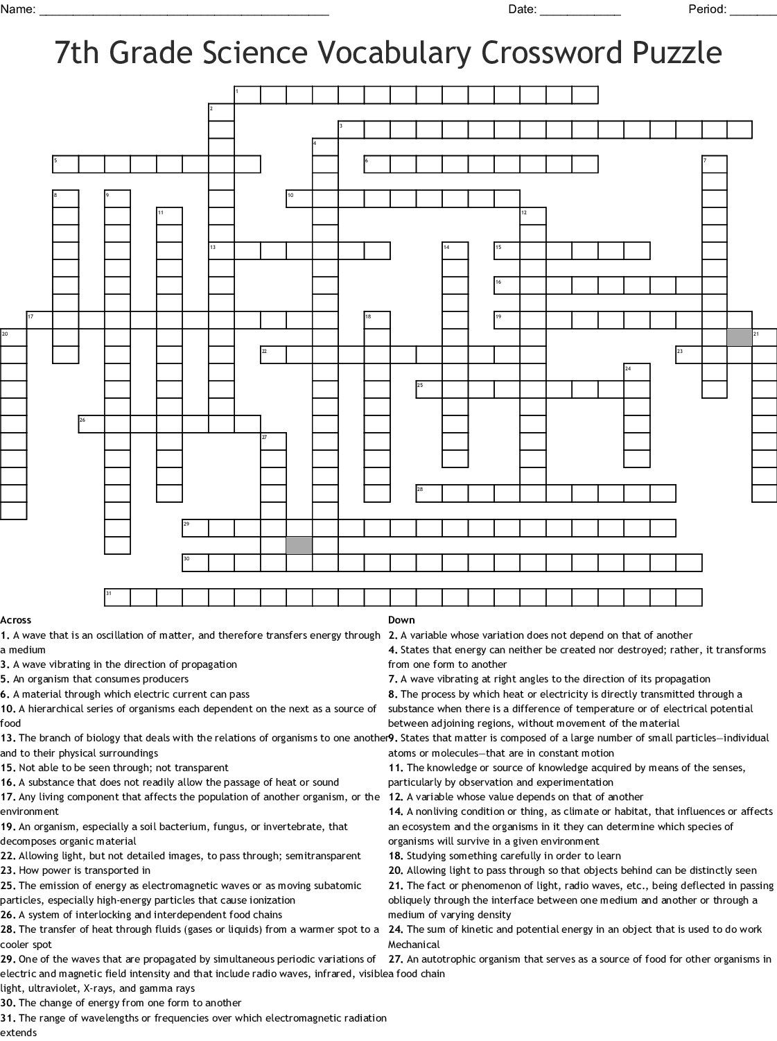7Th Grade Science Vocabulary Crossword Puzzle Crossword - Wordmint - Crossword Puzzles Printable 7Th Grade