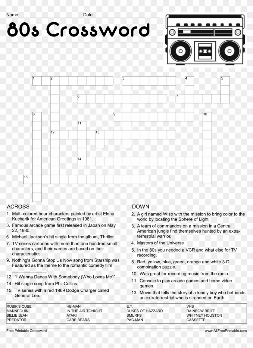 80&amp;#039;s Crossword Puzzle - Crossword Puzzle Free Printable, Hd Png - Printable Marathi Crossword Puzzles Download