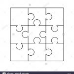 9 White Puzzles Pieces Arranged In A Square. Jigsaw Puzzle Template   Print Jigsaw Puzzle