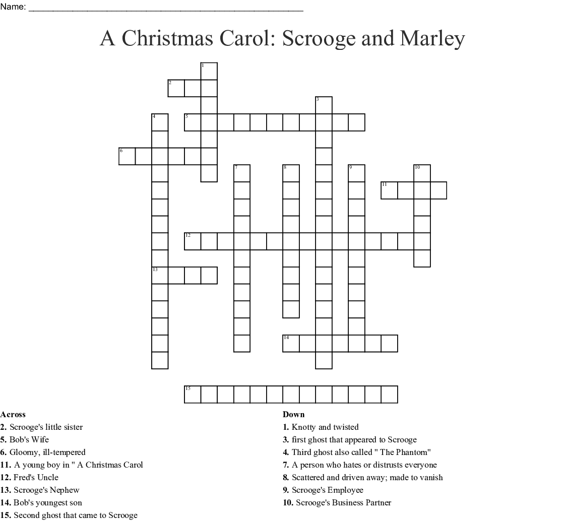 A Christmas Carol: Scrooge And Marley Crossword - Wordmint - A Christmas Carol Crossword Printable