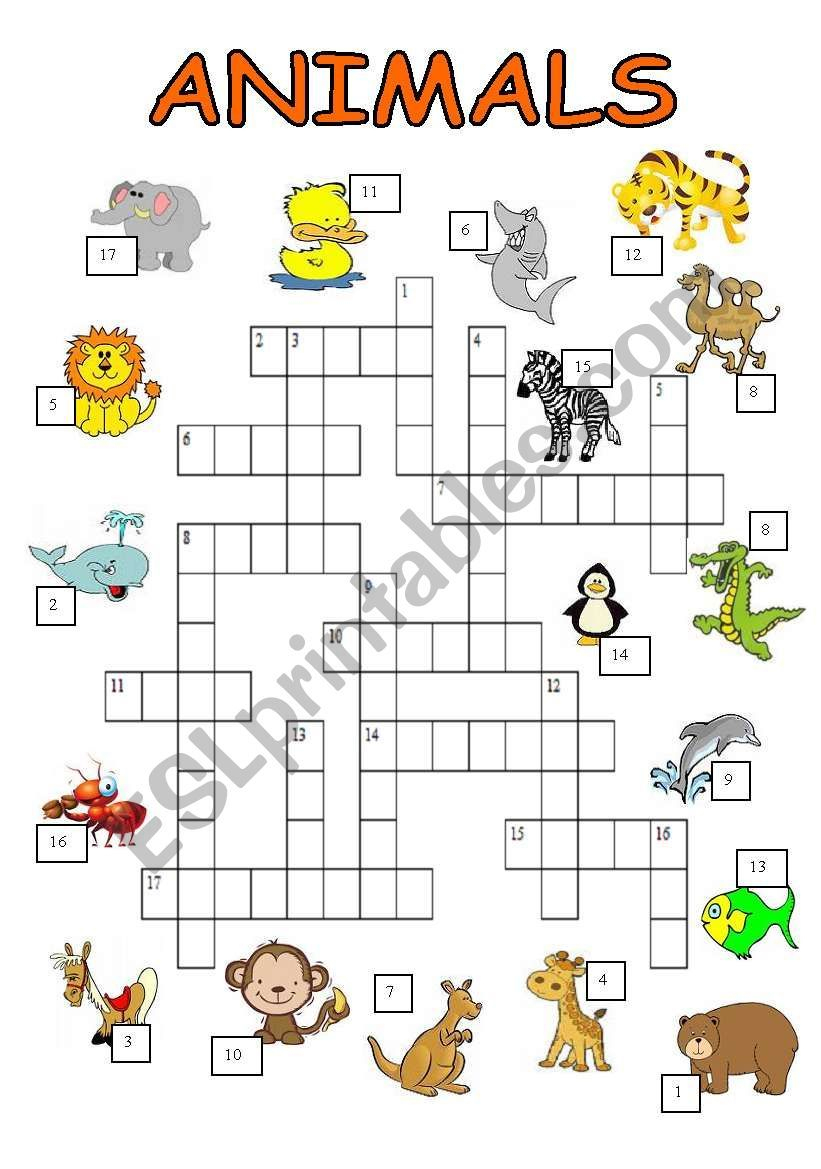 A Crossword Puzzle On Animals. Answer Key Included. Hope You Like It - Animal Crossword Puzzle Printable