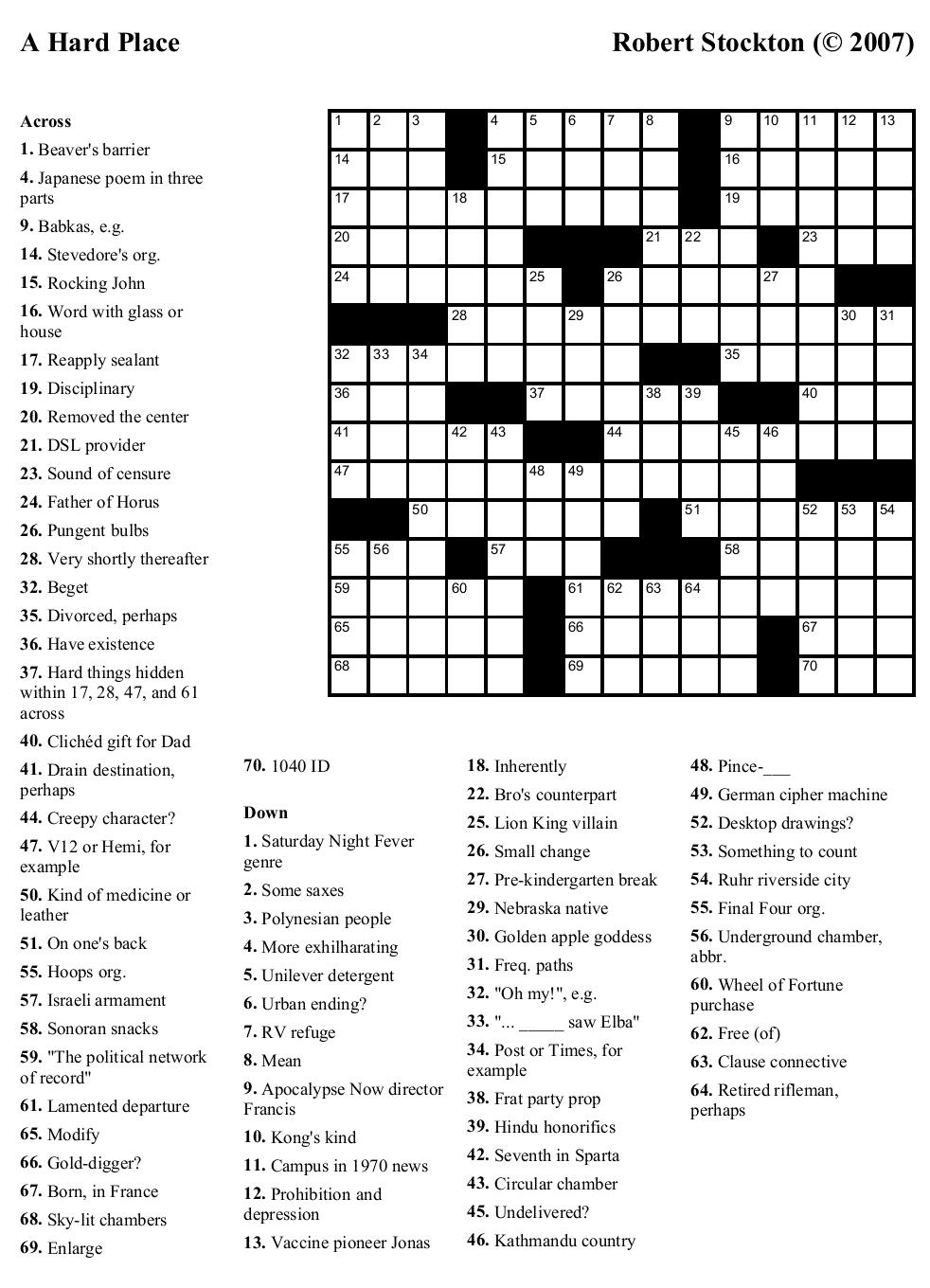 A Hard Puzzle To Solve - An Enigma | Nouns And Lots More! | Free - Hard Crossword Puzzles Printable