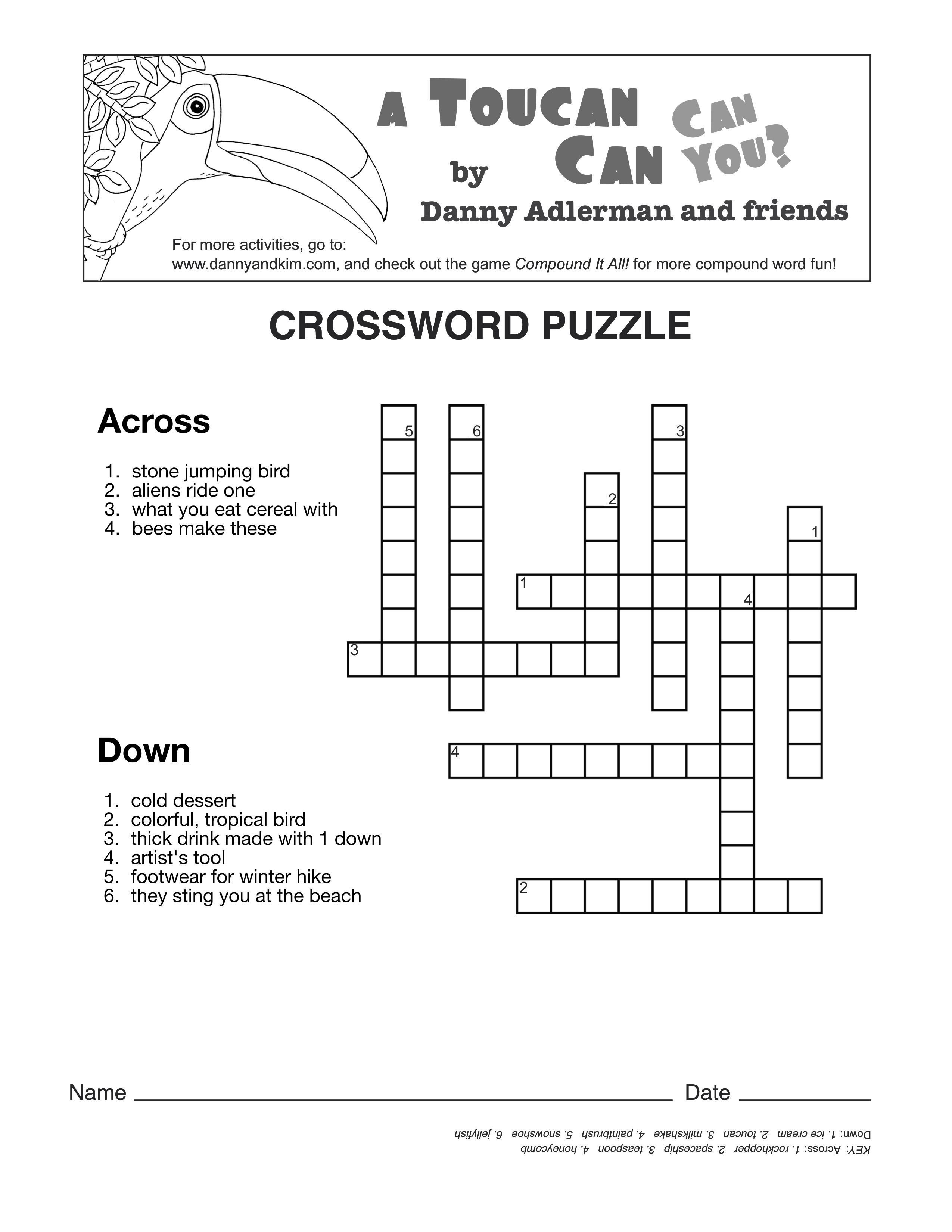 A Toucan Can Compound Word Crossword | Compound Words | Compound - Printable Compound Word Crossword Puzzle
