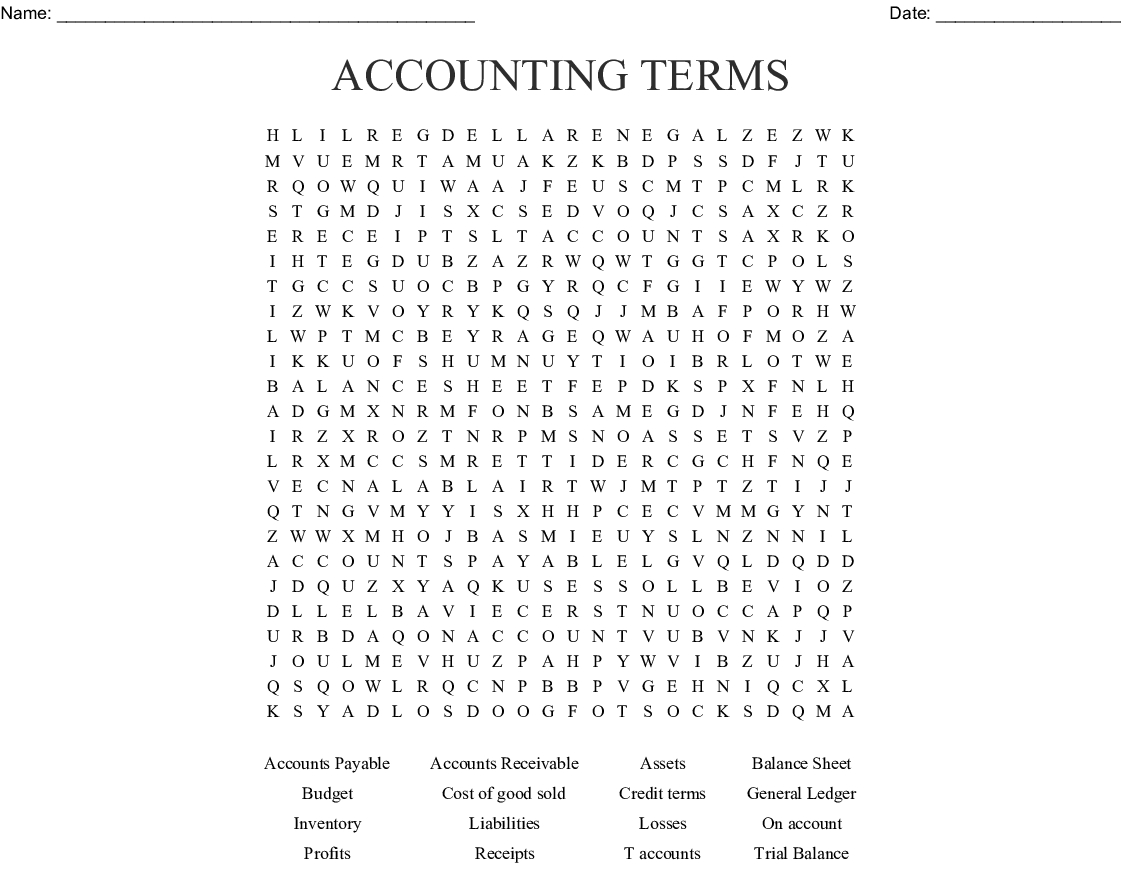 Accounting Terms Word Search - Wordmint - Free Printable Accounting Crossword Puzzles