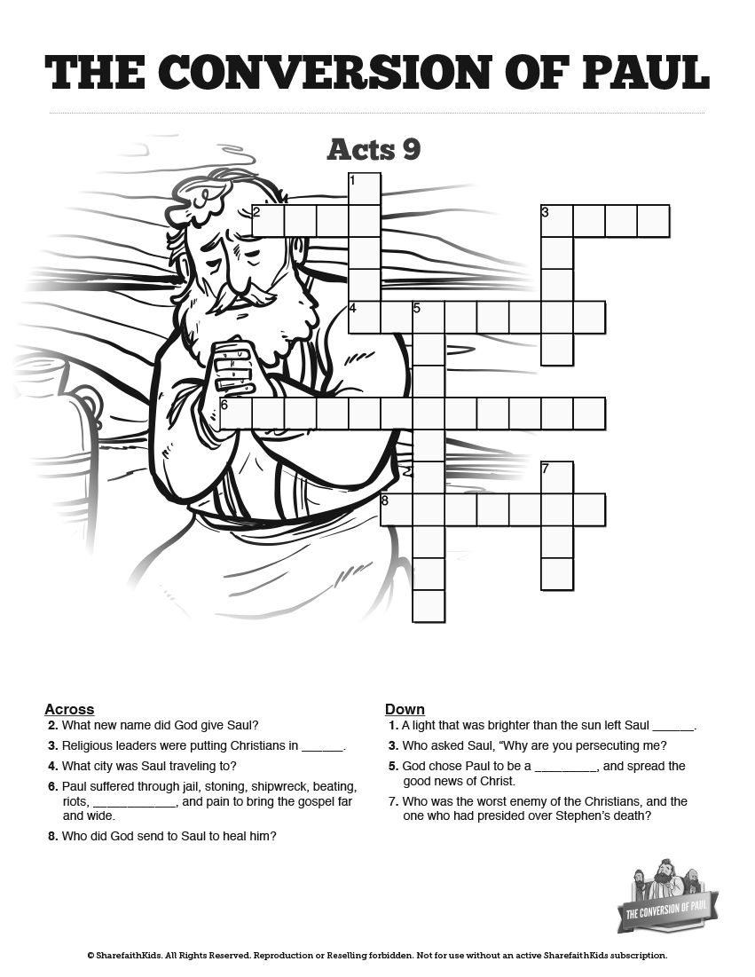 Acts 9 Paul&amp;#039;s Conversion Sunday School Crossword Puzzles: Fun For - Printable Bible Crossword Puzzle The Apostle Paul Answers