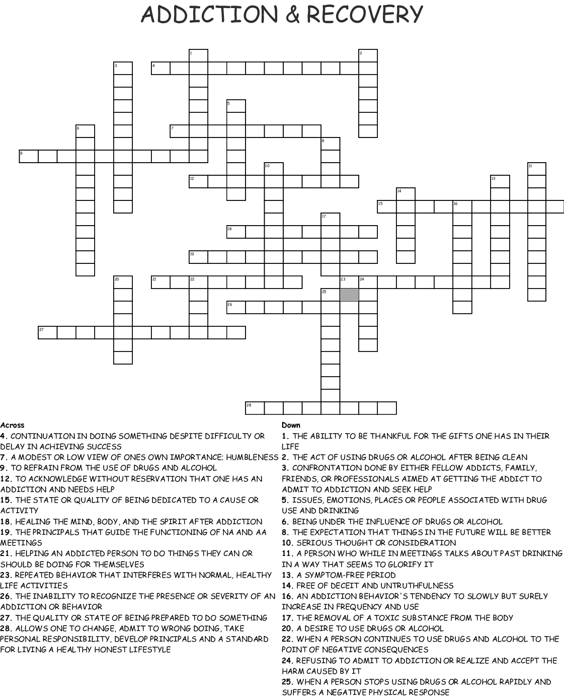 Addiction &amp;amp; Recovery Crossword - Wordmint - Printable Recovery Puzzles