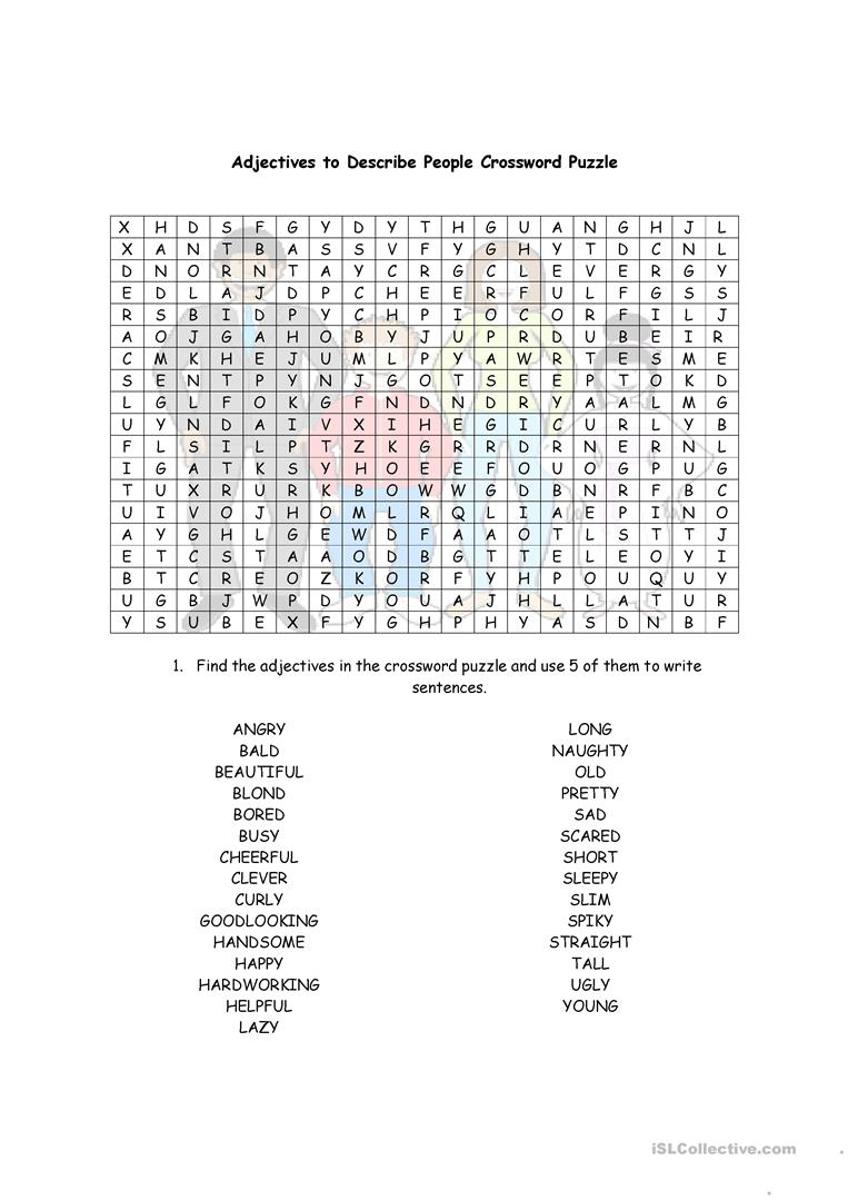 Adlectives To Describe People Wordsearch Worksheet - Free Esl - Crossword Puzzle Word Search Printable