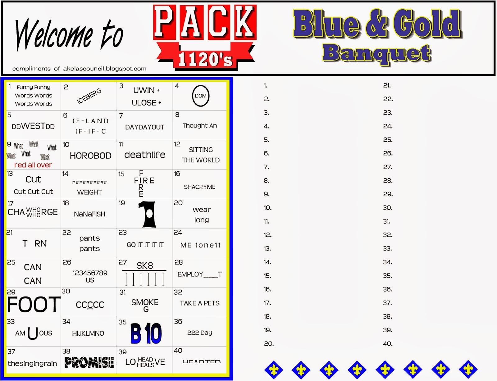 Akela&amp;#039;s Council Cub Scout Leader Training: Blue &amp;amp; Gold Banquet - Printable Wordles Puzzles