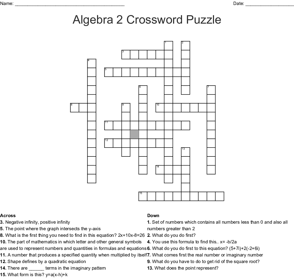 Algebra 2 Crossword Puzzle Crossword - Wordmint - Algebra 2 Crossword Puzzles Printable