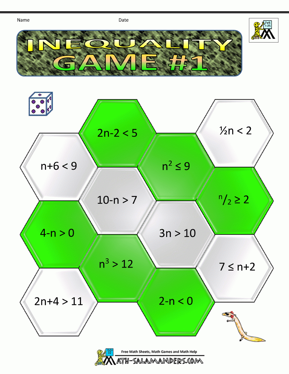 Algebra Math Games - Printable Algebra Puzzles