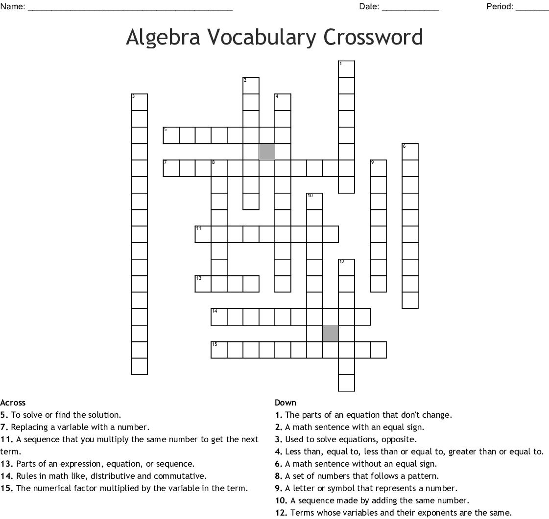 Algebra Vocabulary Crossword - Wordmint - Algebra Crossword Puzzle Printable