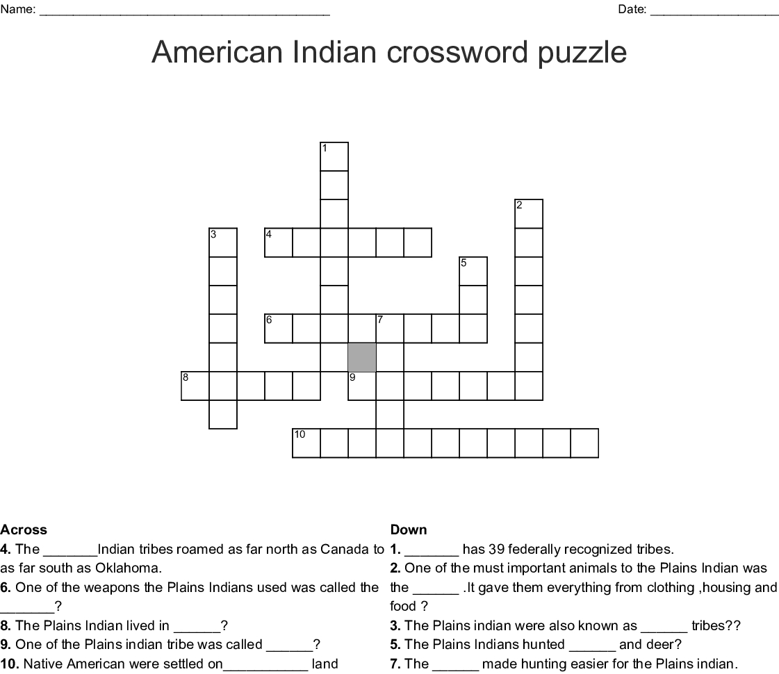 American Indian Crossword Puzzle Crossword - Wordmint - Native American Crossword Puzzle Printable