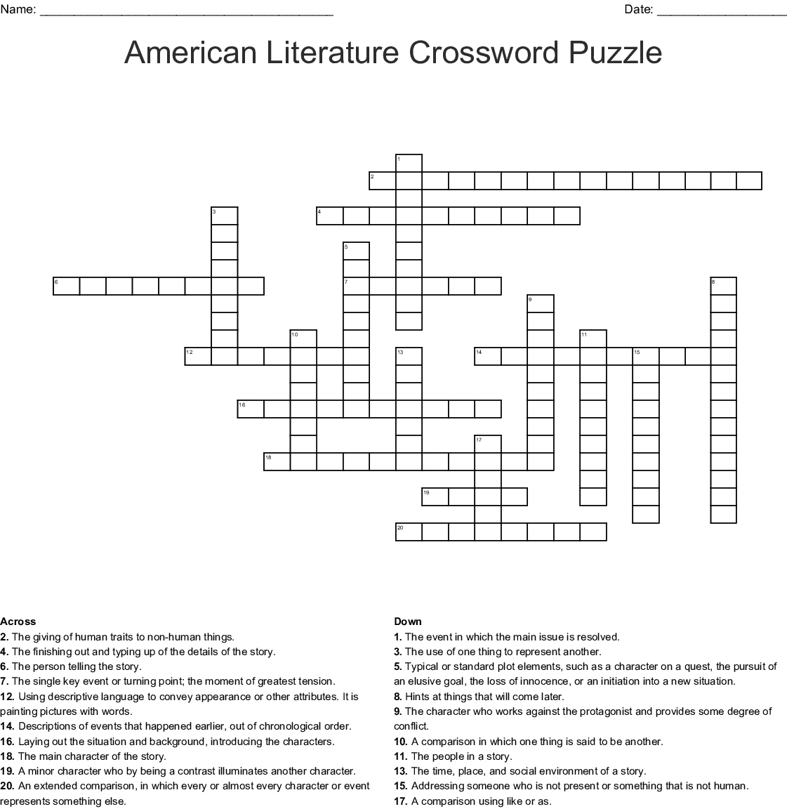 American Literature Crossword Puzzle Crossword - Wordmint - Literature Crossword Puzzles Printable
