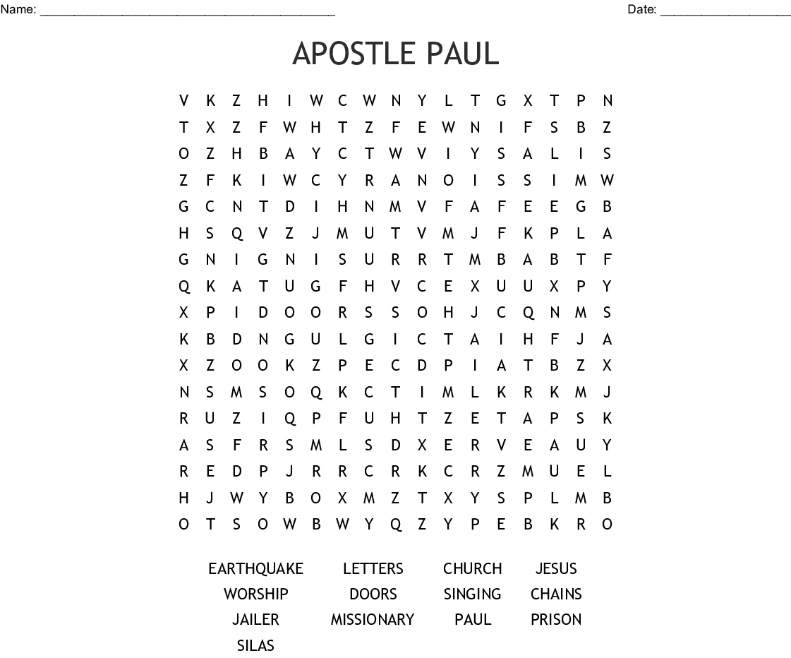 Apostle Paul Word Search - Wordmint - Printable Bible Crossword Puzzle The Apostle Paul Answers
