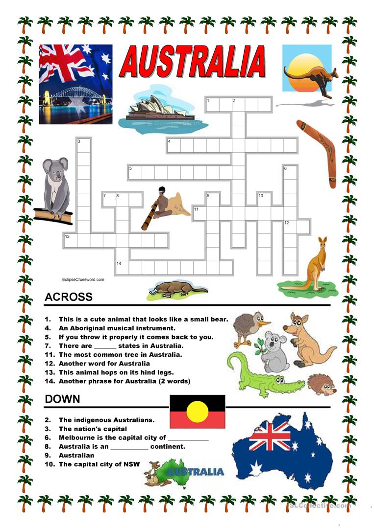 Australia - Crossword 1 Worksheet - Free Esl Printable Worksheets - Printable Crossword Australia