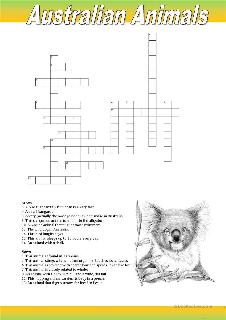 Australian Animals Crossword | Crossword | Crossword, Australian - Printable Crossword Animal