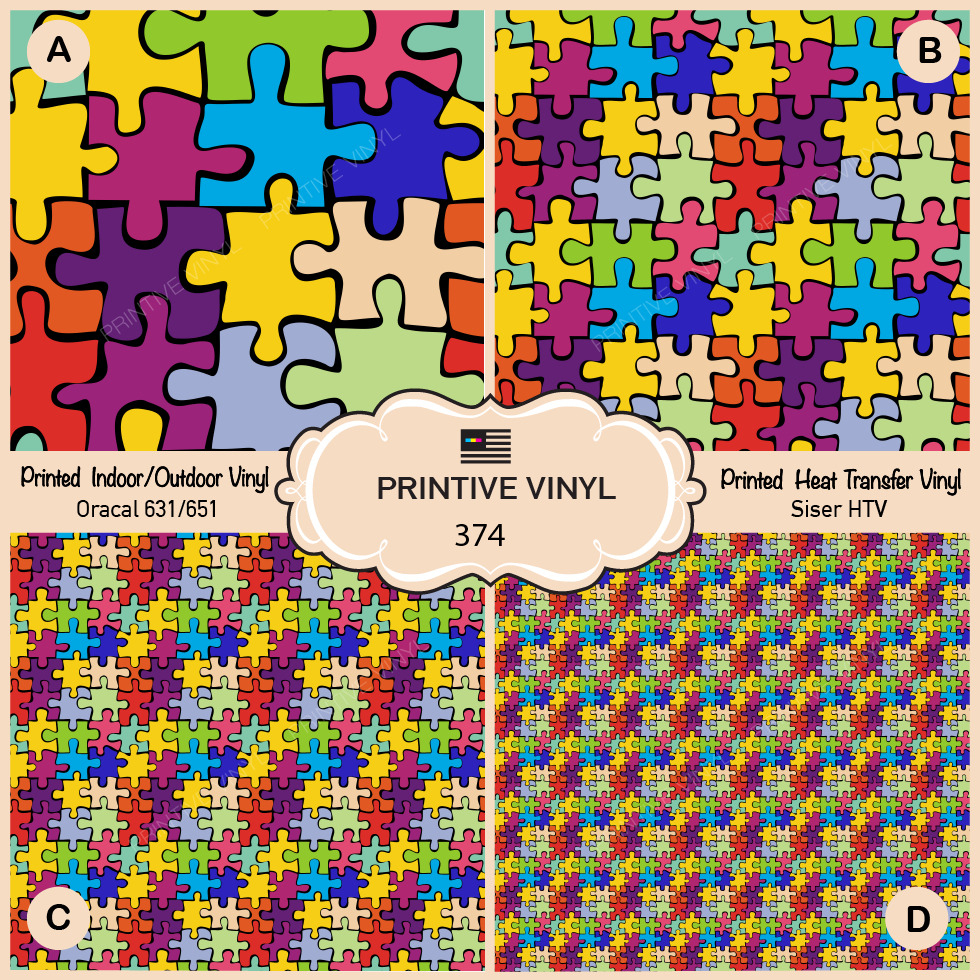 Autism Puzzle Pattern Printed Htv, Adhesive Vinyl- 374 | Ebay - Puzzle Print Htv
