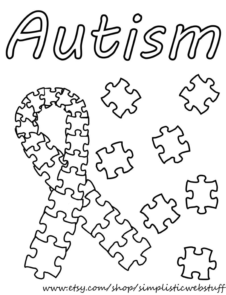 Autism Puzzle Piece Ribbon Coloring Page | Etsy - Printable Puzzle Piece Autism