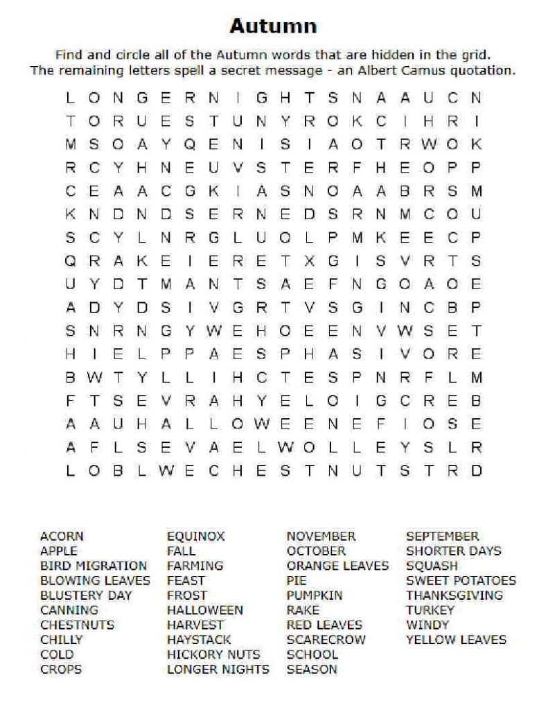 Autumn Word Search Printable Printable Puzzles For Inmates Printable Crossword Puzzles