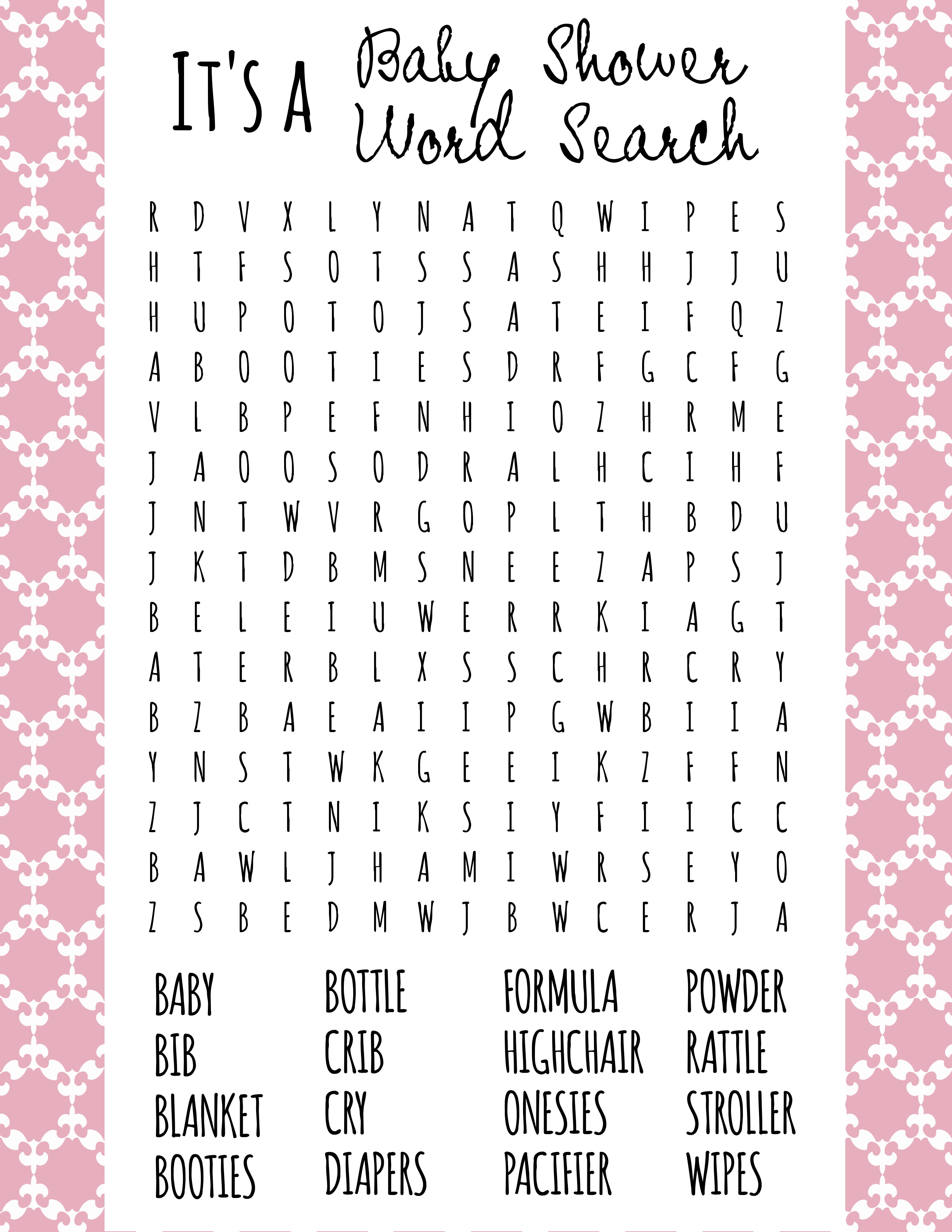 Baby Shower. Baby Shower Word Search: Printable Baby Shower Word - Printable Baby Shower Crossword Puzzle Game