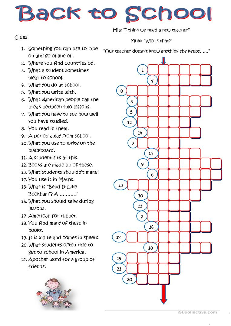Back To School Crossword Worksheet - Free Esl Printable Worksheets - Crossword Puzzles For Esl Students Printable