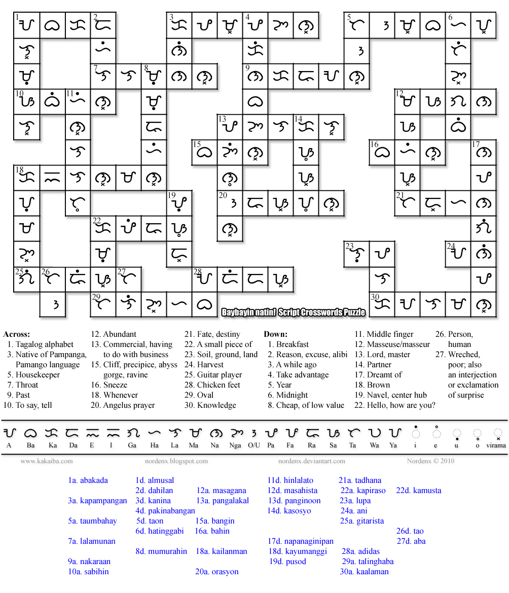 Baybayin Modern Fonts: Baybayin Puzzles - Printable Crossword Puzzle Tagalog