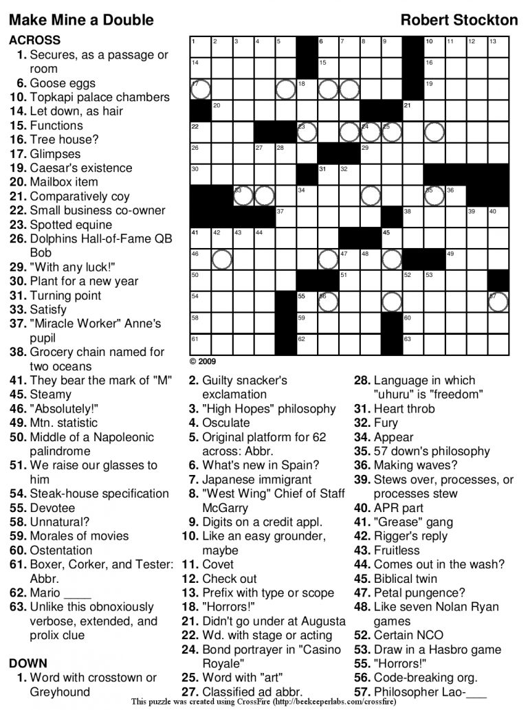 free daily difficult crossword puzzles
