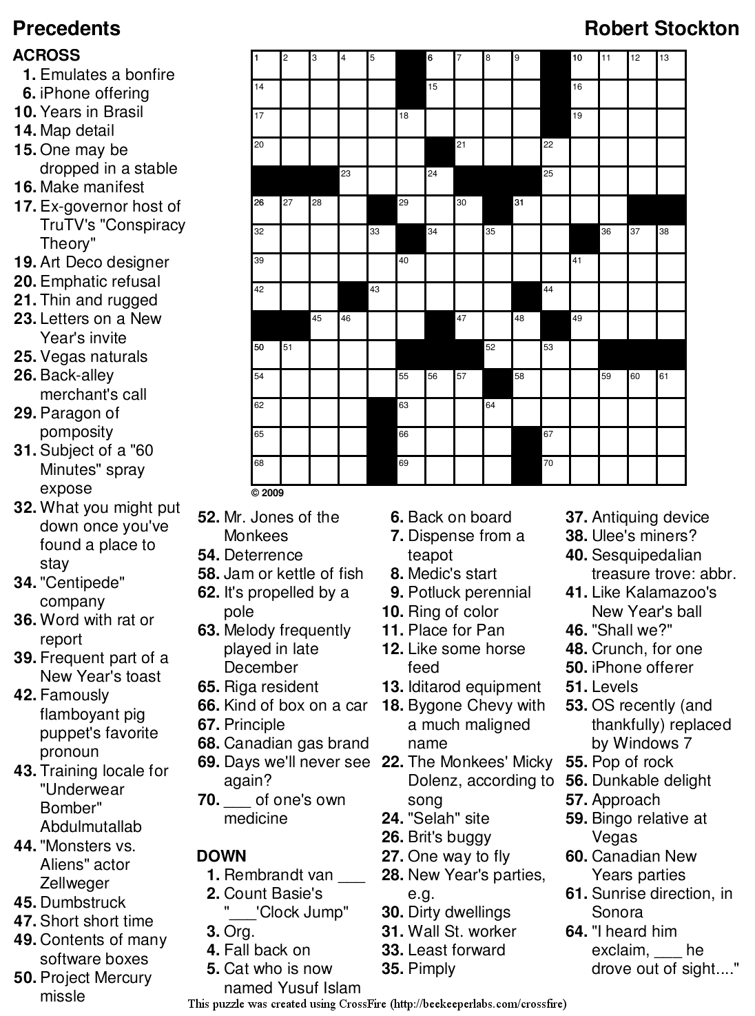 Beekeeper Crosswords » Blog Archive » Puzzle #128: “Precedents” - Printable Crossword Puzzles 2009