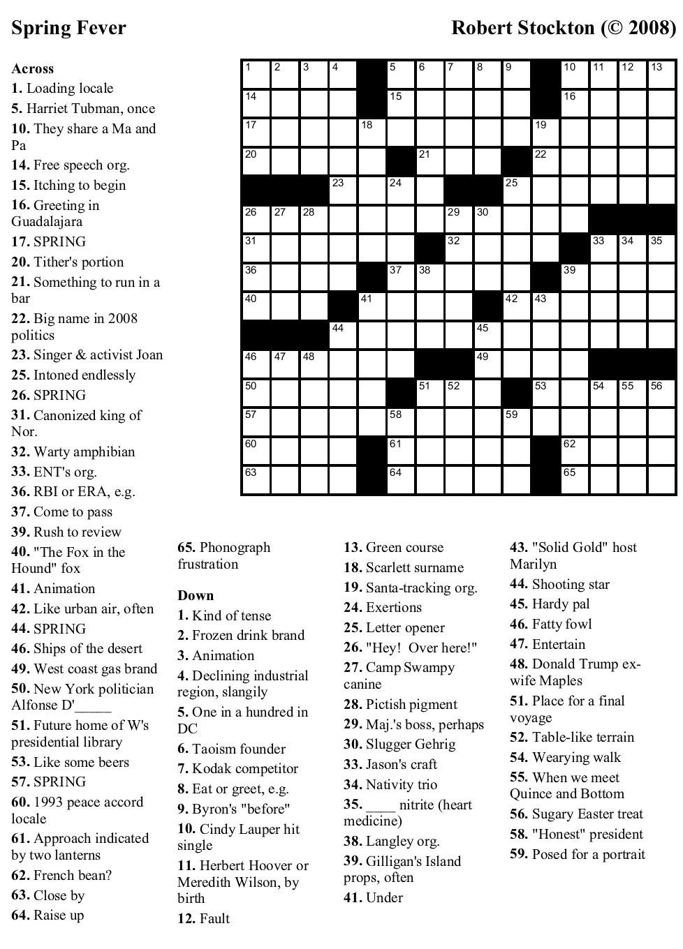 Beekeeper Crosswords » Blog Archive » Puzzle #38: “Spring Fever” - Printable Spring Puzzle