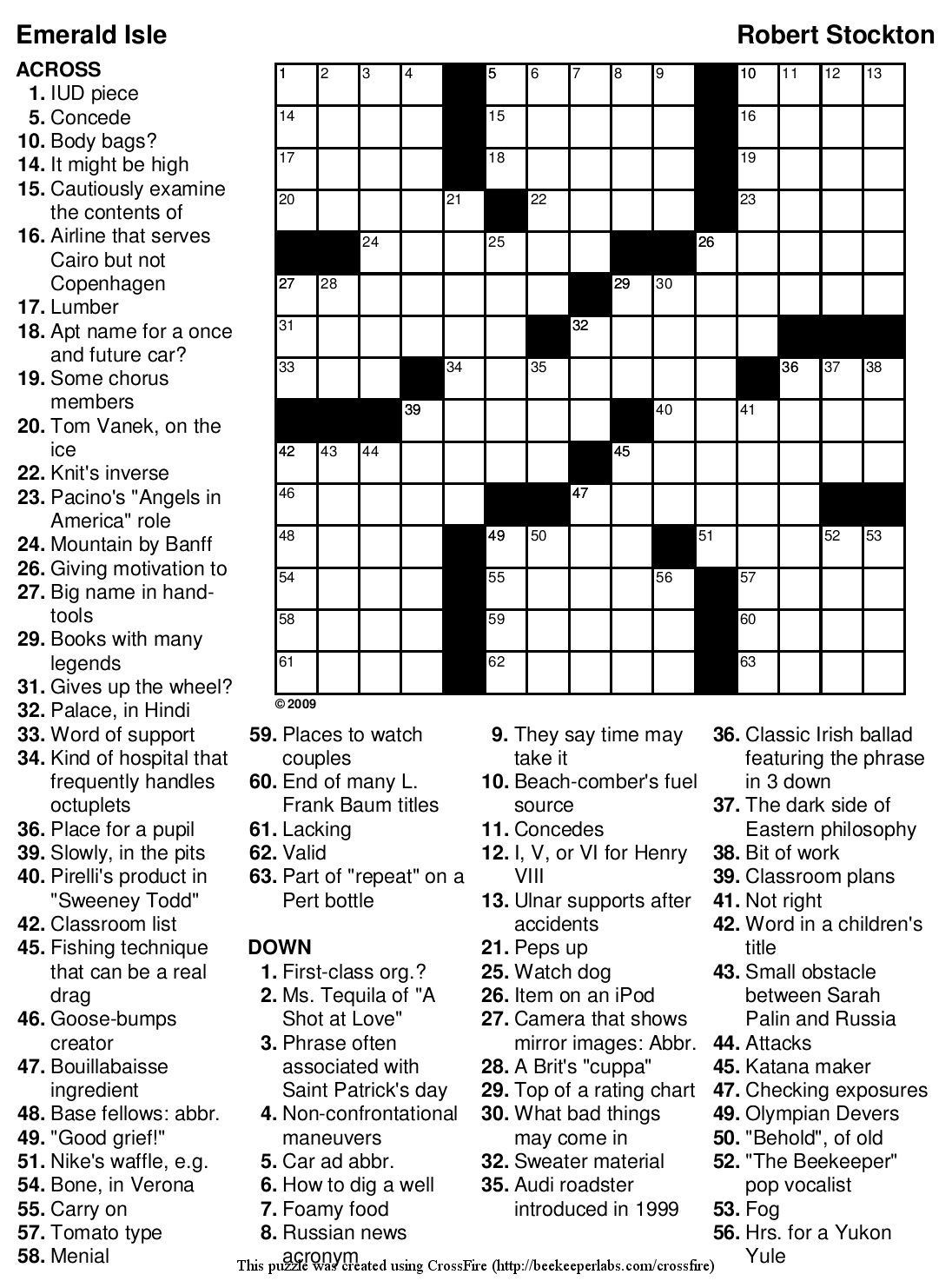Beekeeper Crosswords » Blog Archive » Puzzle #89: “Emerald Isle” - Printable Crossword Puzzles Will Shortz