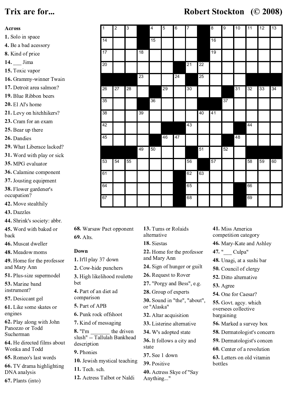 Beekeeper Crosswords - Free Printable Celebrity Crossword Puzzles