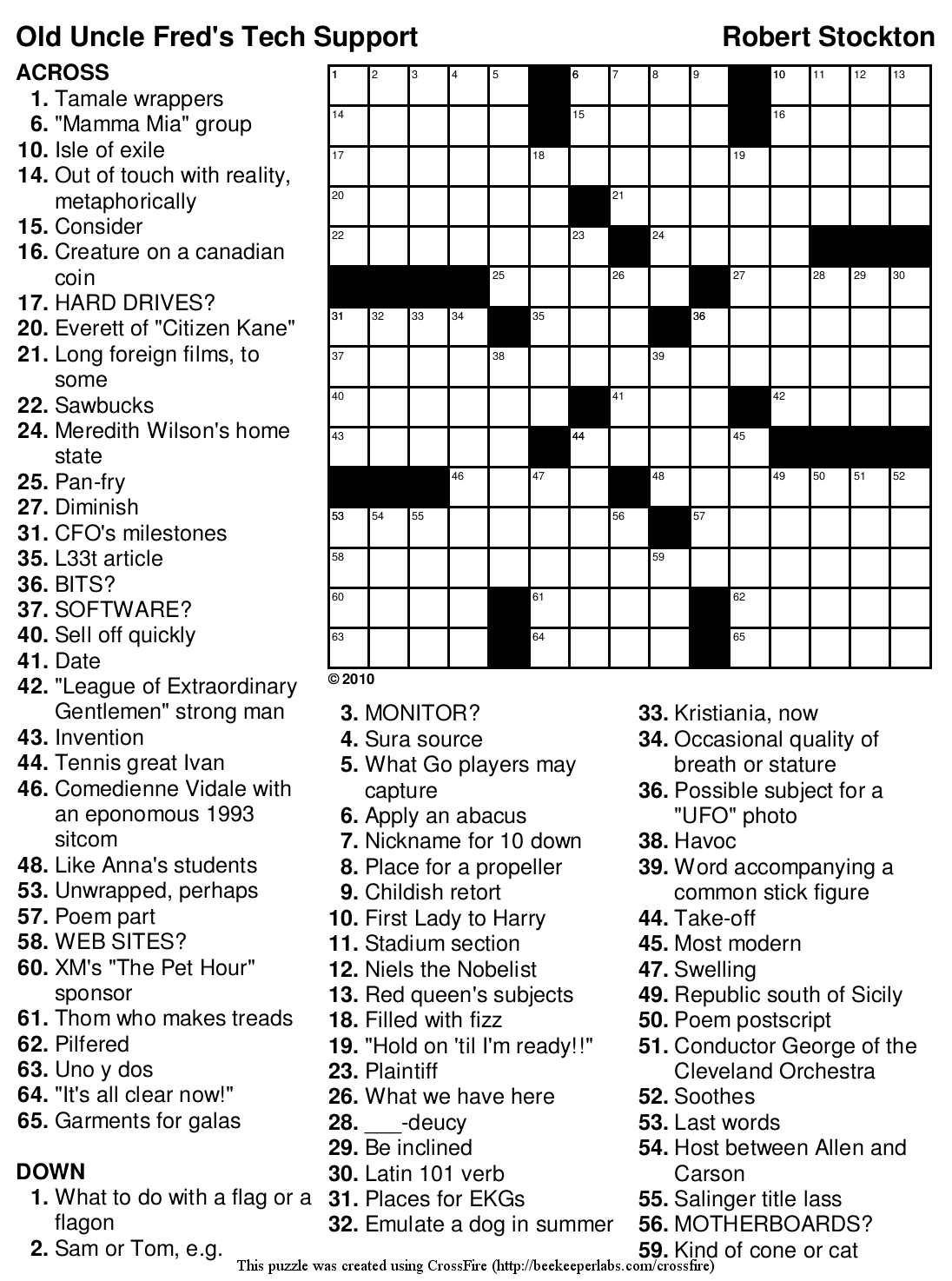 Beekeeper Crosswords - Newspaper Printable Crossword Puzzles
